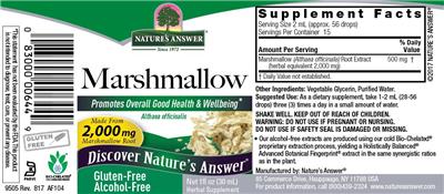 Photo of the Nature's Answer Marshmallow Alcohol-Free label