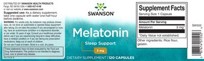 Photo of the Swanson Melatonin 3 mg label