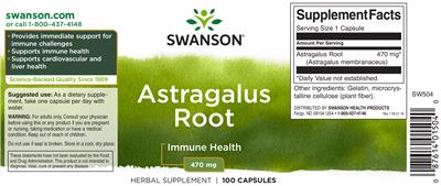 Photo of the Swanson Astragalus Root 470 mg label