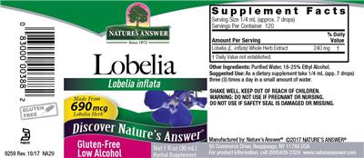 Photo of the Nature's Answer Lobelia 240 mg label
