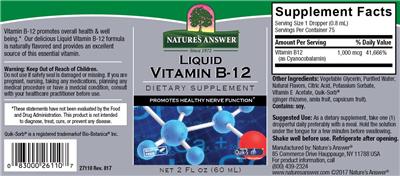 Photo of the Nature's Answer Liquid Vitamin B-12 label