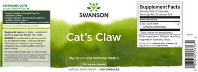 Photo of the Swanson Cat's Claw 500 mg label
