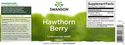 Photo of the Swanson Hawthorn Berry 565 mg label