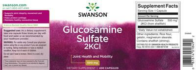 Photo of the Swanson Glucosamine Sulfate 2KCl 500 mg label