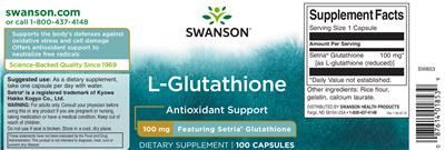 Photo of the Swanson L-Glutathione 100 mg label