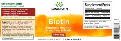 Photo of the Swanson Biotin 5,000 mcg label