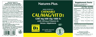 Photo of the Natures Plus Cal/Mag/Vit D3 with Vitamin K2 Vanilla Flavored label