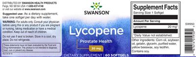 Photo of the Swanson Lycopene 20 mg label