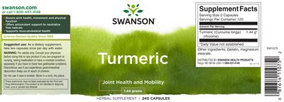 Photo of the Swanson Turmeric 1.44 grams label