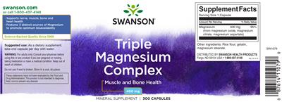 Photo of the Swanson Triple Magnesium Complex 400 mg label