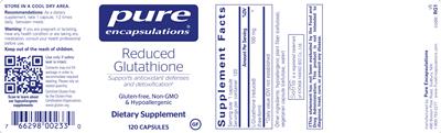 Photo of the Pure Encapsulations Reduced Glutathione label