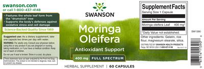 Photo of the Swanson Moringa Oleifera 400 mg Full Spectrum label