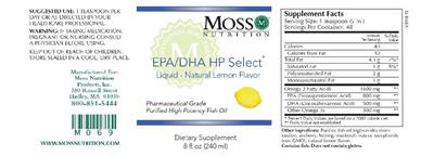 Photo of the Moss Nutrition EPA/DHA HP Select Natural Lemon Flavor label