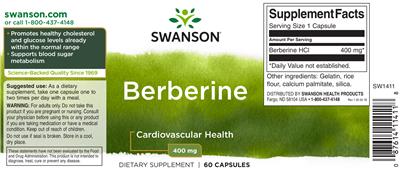 Photo of the Swanson Berberine 400 mg label