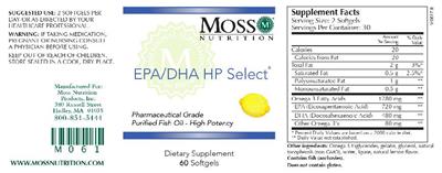 Photo of the Moss Nutrition EPA/DHA HP Select Lemon label