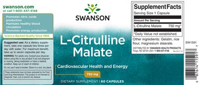 Photo of the Swanson L-Citrulline Malate 750 mg label