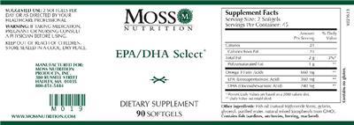 Photo of the Moss Nutrition EPA/DHA Select label