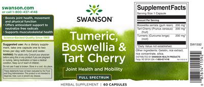 Photo of the Swanson Turmeric, Boswellia & Tart Cherry Full Spectrum label