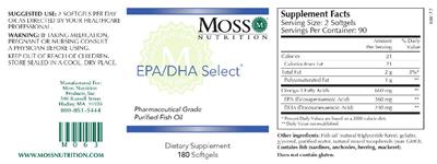 Photo of the Moss Nutrition EPA/DHA Select label