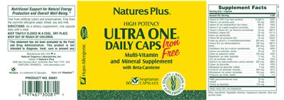 Photo of the Natures Plus High Potency Ultra One Daily Caps with Beta-Carotene label
