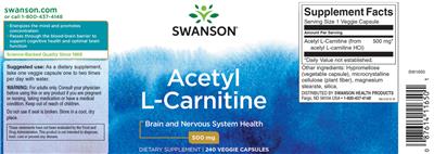 Photo of the Swanson Acetyl L-Carnitine 500 mg label