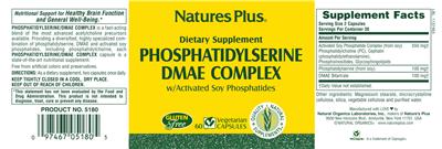 Photo of the Natures Plus Phosphatidylserine/DMAE Complex label