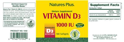 Photo of the Natures Plus Vitamin D3 1000 IU label