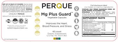 Photo of the Perque Mg Plus Guard label