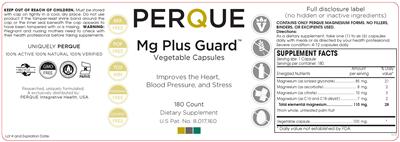 Photo of the Perque Mg Plus Guard label