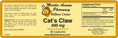 Photo of the Martin Avenue Pharmacy Cat's Claw 500 mg label