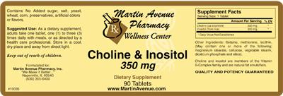 Photo of the Martin Avenue Pharmacy Choline & Inositol 350 mg label
