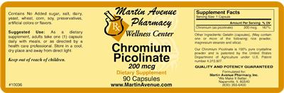 Photo of the Martin Avenue Pharmacy Chromium Picolinate 200 mcg label