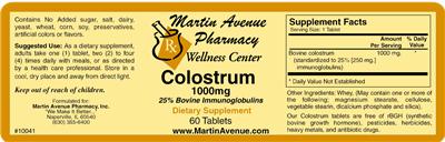 Photo of the Martin Avenue Pharmacy Colostrum 1000 mg label