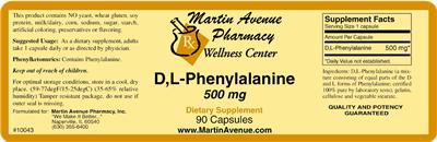 Photo of the Martin Avenue Pharmacy D,L-Phenylalanine 500 mg label