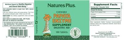 Photo of the Natures Plus Chewable Papaya Enzyme label
