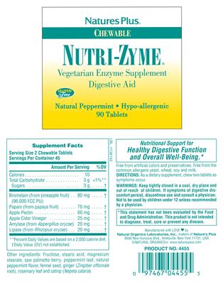 Photo of the Natures Plus Chewable Nutri-Zyme Natural Peppermint label
