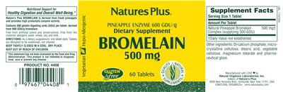 Photo of the Natures Plus Bromelain 500 mg label