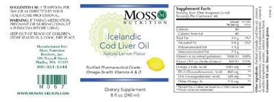 Photo of the Moss Nutrition Icelandic Cod Liver Oil Natural Lemon Flavor label