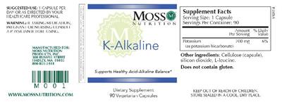 Photo of the Moss Nutrition K-Alkaline label