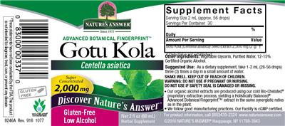 Photo of the Nature's Answer Gotu Kola 2,000 mg label