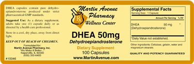 Photo of the Martin Avenue Pharmacy DHEA 50 mg label