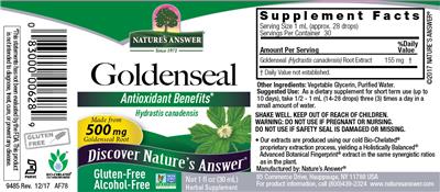 Photo of the Nature's Answer Goldenseal Alcohol-Free label
