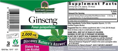 Photo of the Nature's Answer Ginseng label