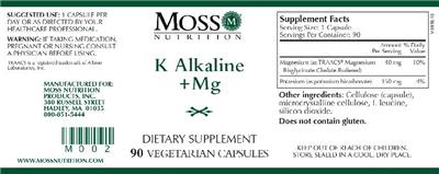 Photo of the Moss Nutrition K Alkaline +Mg label