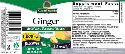 Photo of the Nature's Answer Ginger Alcohol-Free label