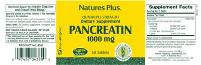 Photo of the Natures Plus Pancreatin 1000 mg label