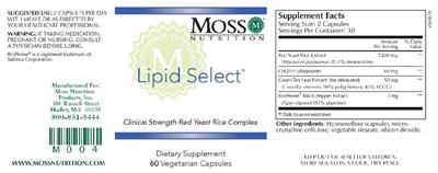 Photo of the Moss Nutrition Lipid Select label