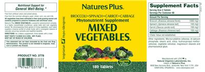 Photo of the Natures Plus Mixed Vegetables label