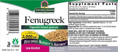 Photo of the Nature's Answer Fenugreek 2,000 mg label