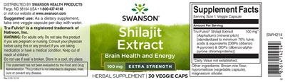Photo of the Swanson Shilajit Extract 100 mg Extra Strength label